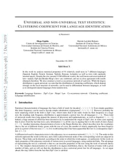 Universal and non-universal text statistics: Clustering coefficient for
  language identification