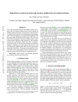 Perceptual Loss Function for Neural Modelling of Audio Systems