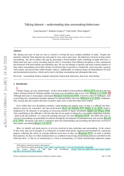 Talking datasets: Understanding data sensemaking behaviours