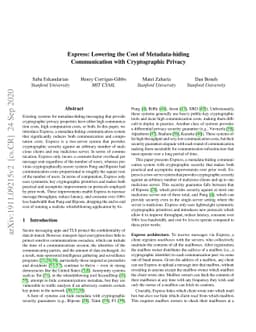 Express: Lowering the Cost of Metadata-hiding Communication with
  Cryptographic Privacy