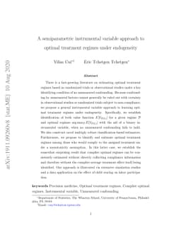 A semiparametric instrumental variable approach to optimal treatment
  regimes under endogeneity