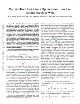 Decentralized Consensus Optimization Based on Parallel Random Walk