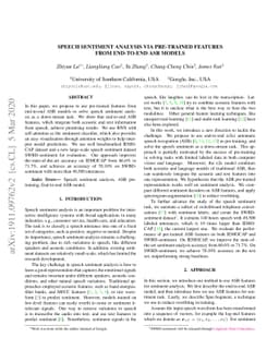 Speech Sentiment Analysis via Pre-trained Features from End-to-end ASR
  Models