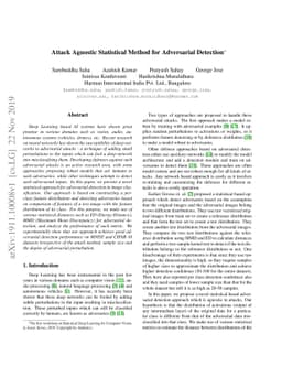 Attack Agnostic Statistical Method for Adversarial Detection