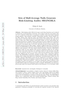 Sets of Half-Average Nulls Generate Risk-Limiting Audits: SHANGRLA
