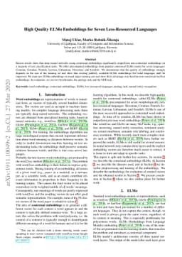 High Quality ELMo Embeddings for Seven Less-Resourced Languages