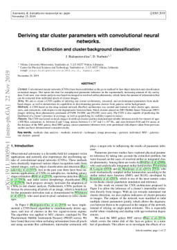 Deriving star cluster parameters with convolutional neural networks. II.
  Extinction and cluster/background classification