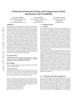 A Data Set of Internet Claims and Comparison of their Sentiments with
  Credibility