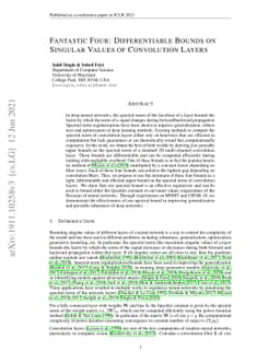 Fantastic Four: Differentiable Bounds on Singular Values of Convolution
  Layers