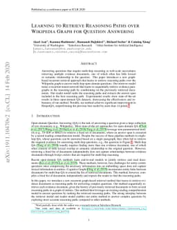 Learning to Retrieve Reasoning Paths over Wikipedia Graph for Question
  Answering