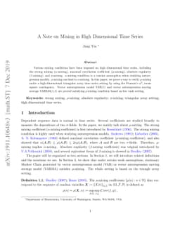 A Note on Mixing in High Dimensional Time Series