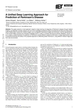 A Unified Deep Learning Approach for Prediction of Parkinson's Disease