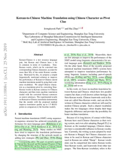 Korean-to-Chinese Machine Translation using Chinese Character as Pivot
  Clue