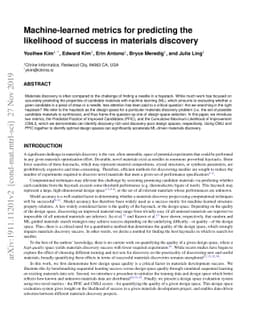 Machine-learned metrics for predicting the likelihood of success in
  materials discovery