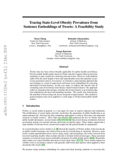 Tracing State-Level Obesity Prevalence from Sentence Embeddings of
  Tweets: A Feasibility Study