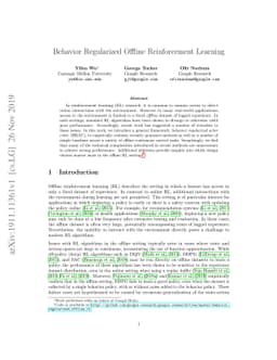 Behavior Regularized Offline Reinforcement Learning