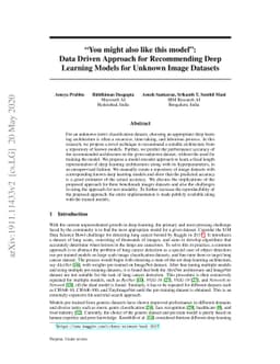 "You might also like this model": Data Driven Approach for Recommending
  Deep Learning Models for Unknown Image Datasets