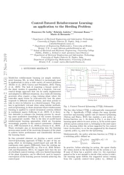 Control-Tutored Reinforcement Learning: an application to the Herding
  Problem