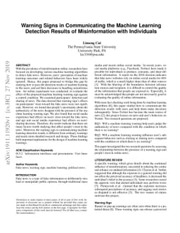 Warning Signs in Communicating the Machine Learning Detection Results of
  Misinformation with Individuals