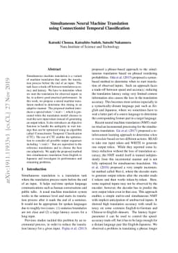 Simultaneous Neural Machine Translation using Connectionist Temporal
  Classification