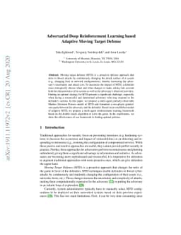 Adversarial Deep Reinforcement Learning based Adaptive Moving Target
  Defense