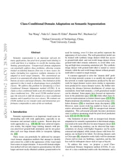 Class-Conditional Domain Adaptation on Semantic Segmentation