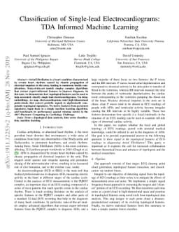 Classification of Single-lead Electrocardiograms: TDA Informed Machine
  Learning