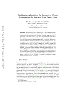 Continuous Adaptation for Interactive Object Segmentation by Learning
  from Corrections