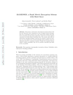 RAMESSES, a Rank Metric Encryption Scheme with Short Keys