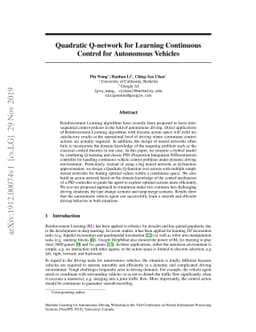 Quadratic Q-network for Learning Continuous Control for Autonomous
  Vehicles