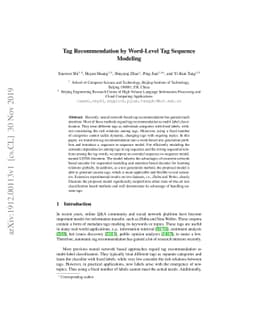 Tag Recommendation by Word-Level Tag Sequence Modeling
