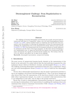Disentanglement Challenge: From Regularization to Reconstruction
