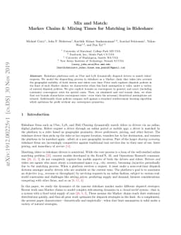Mix and Match: Markov Chains & Mixing Times for Matching in Rideshare