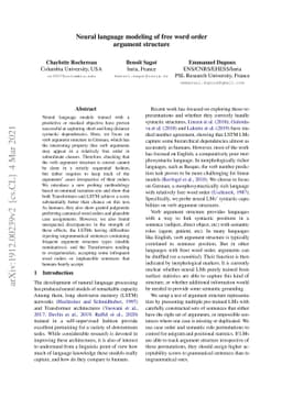 Neural language modeling of free word order argument structure