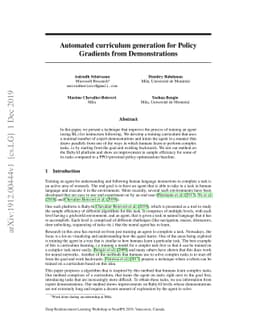 Automated curriculum generation for Policy Gradients from Demonstrations