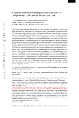 A System-level Behavioral Detection Framework for Compromised CPS
  Devices: Smart-Grid Case