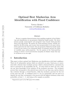 Optimal Best Markovian Arm Identification with Fixed Confidence