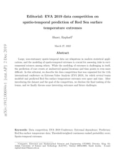 Editorial: EVA 2019 data competition on spatio-temporal prediction of
  Red Sea surface temperature extremes