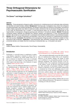 Three Orthogonal Dimensions for Psychoacoustic Sonification