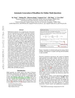 Automatic Generation of Headlines for Online Math Questions