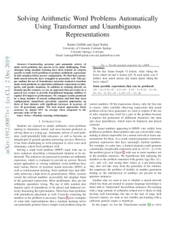 Solving Arithmetic Word Problems Automatically Using Transformer and
  Unambiguous Representations