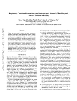 Improving Question Generation with Sentence-level Semantic Matching and
  Answer Position Inferring