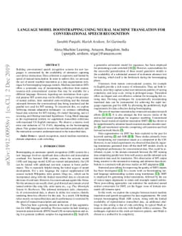 Language Model Bootstrapping Using Neural Machine Translation For
  Conversational Speech Recognition