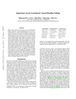 Importance-Aware Learning for Neural Headline Editing