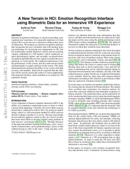 A New Terrain in HCI: Emotion Recognition Interface using Biometric Data
  for an Immersive VR Experience