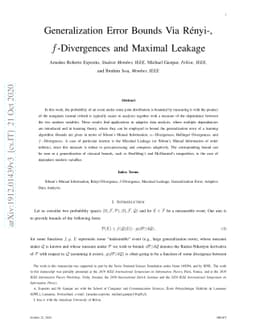 Generalization Error Bounds Via Rényi-, $f$-Divergences and Maximal
  Leakage