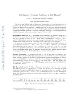 Self-Learned Formula Synthesis in Set Theory