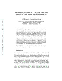 A Comparative Study of Pretrained Language Models on Thai Social Text
  Categorization