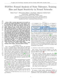 FANNet: Formal Analysis of Noise Tolerance, Training Bias and Input
  Sensitivity in Neural Networks
