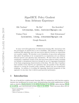 AlgaeDICE: Policy Gradient from Arbitrary Experience